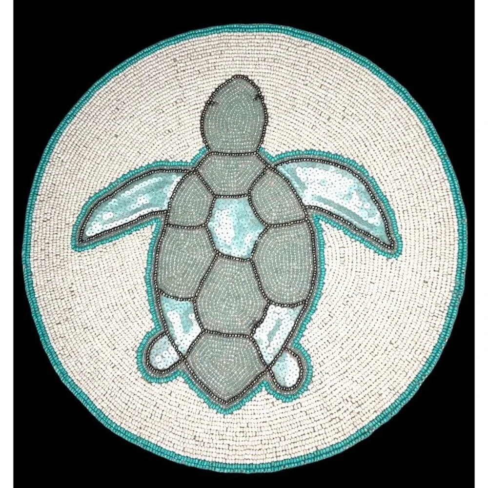 Sea Turtle Beaded Placemats Charger Set Of 4 Summer Beach House Nautical 14